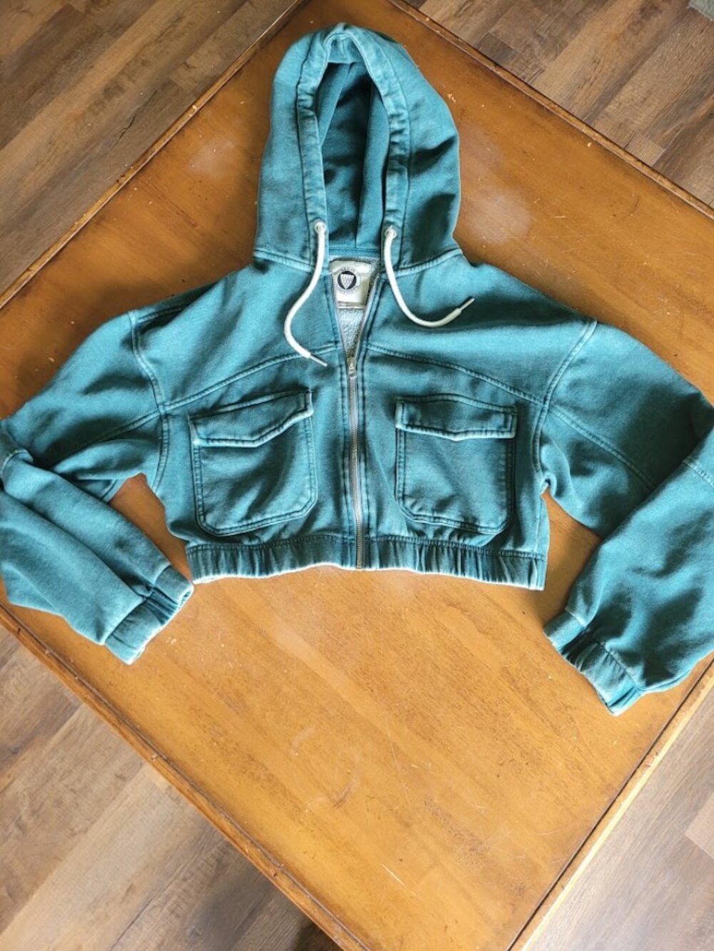 Urban Outfitters Green Hooded Cropped Zip Jacket Size Small